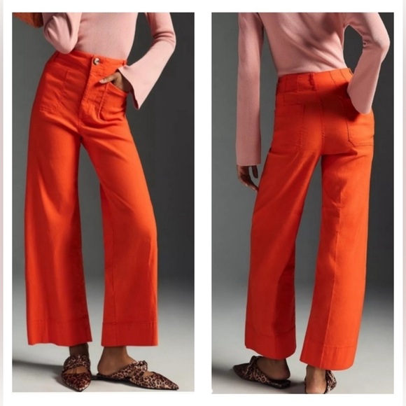 By Anthropologie Rust Red Colette Wide Leg Linen Blend Pants Size 26 - Picture 3 of 9